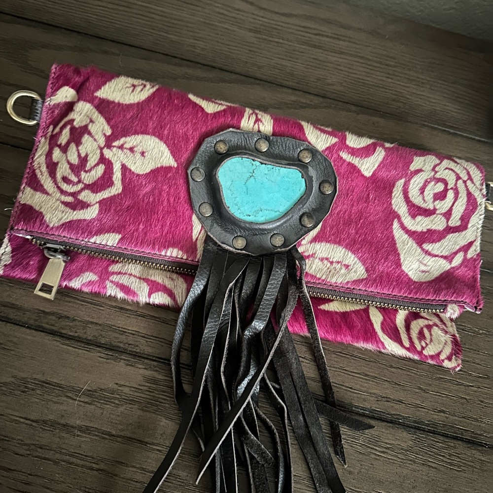 Real Leather & Turquoise Hand Bag with straps